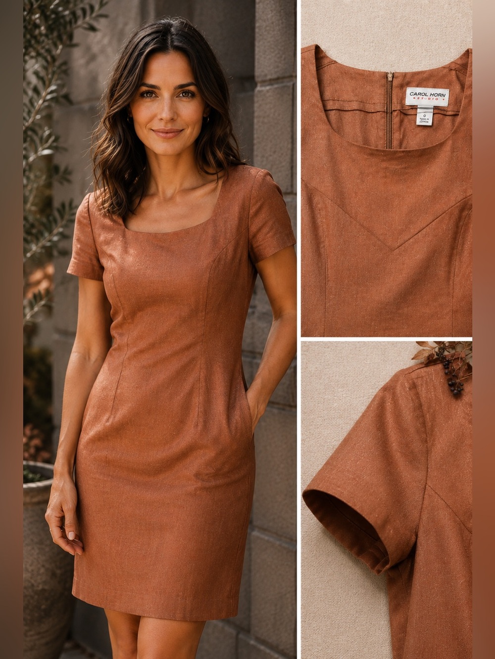 Vintage Carol Horn Linen Cotton Minimalist Career Sheath Dress Size 8